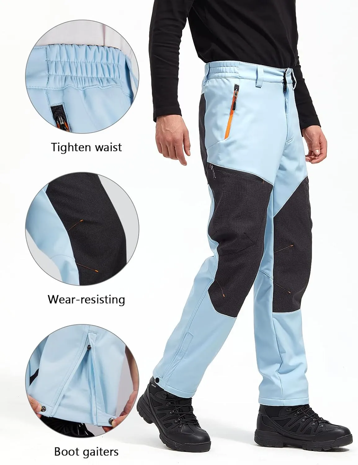 FREE SOLDIER Waterproof Mens Ski Pants Hiking Outdoor Snowboard Snow Pants with Bottom Leg Zipper