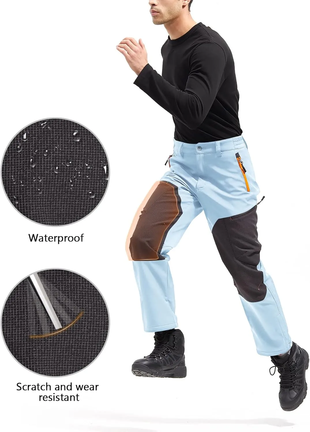 FREE SOLDIER Waterproof Mens Ski Pants Hiking Outdoor Snowboard Snow Pants with Bottom Leg Zipper