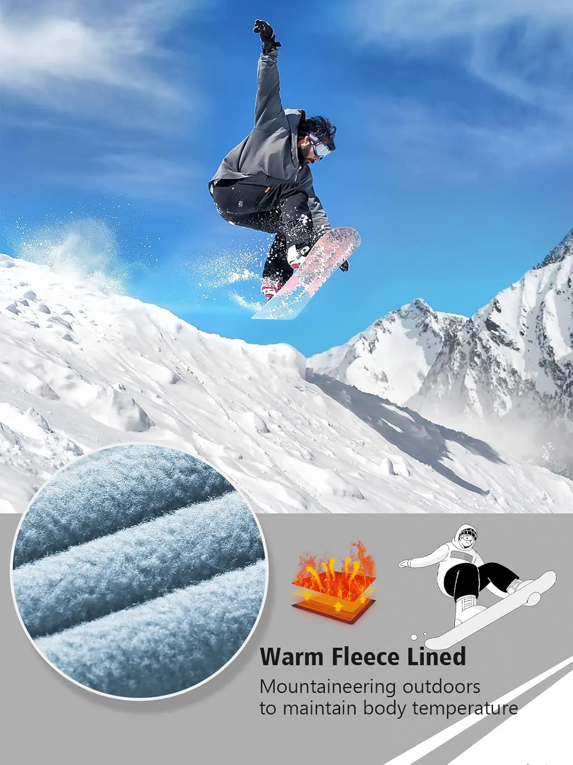 FREE SOLDIER Waterproof Mens Ski Pants Hiking Outdoor Snowboard Snow Pants with Bottom Leg Zipper