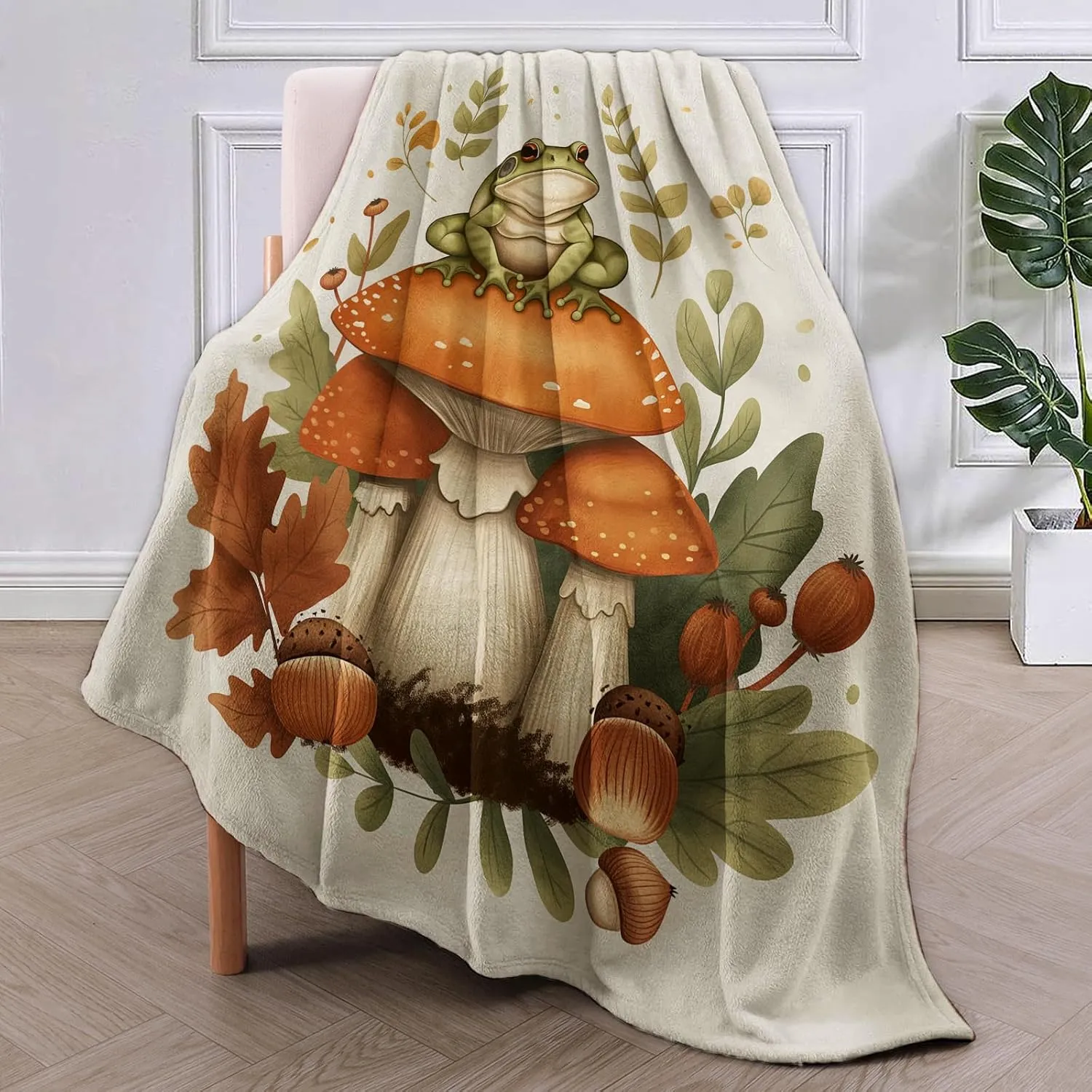 Frog Blanket,Frog Mushroom Flannel Throw Blankets,Soft Warm Lightweight Cozy Plush Forest Throws for Bedroom Sofa Home Travel Decor Gifts for Women Girls 60"x50"