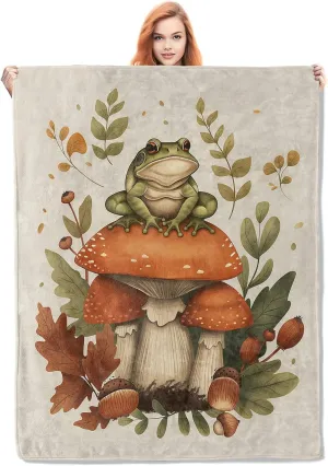 Frog Blanket,Frog Mushroom Flannel Throw Blankets,Soft Warm Lightweight Cozy Plush Forest Throws for Bedroom Sofa Home Travel Decor Gifts for Women Girls 60"x50"