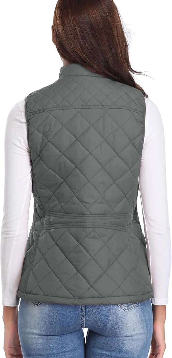 Fuinloth Women's Quilted Vest, Stand Collar Lightweight Zip Padded Gilet
