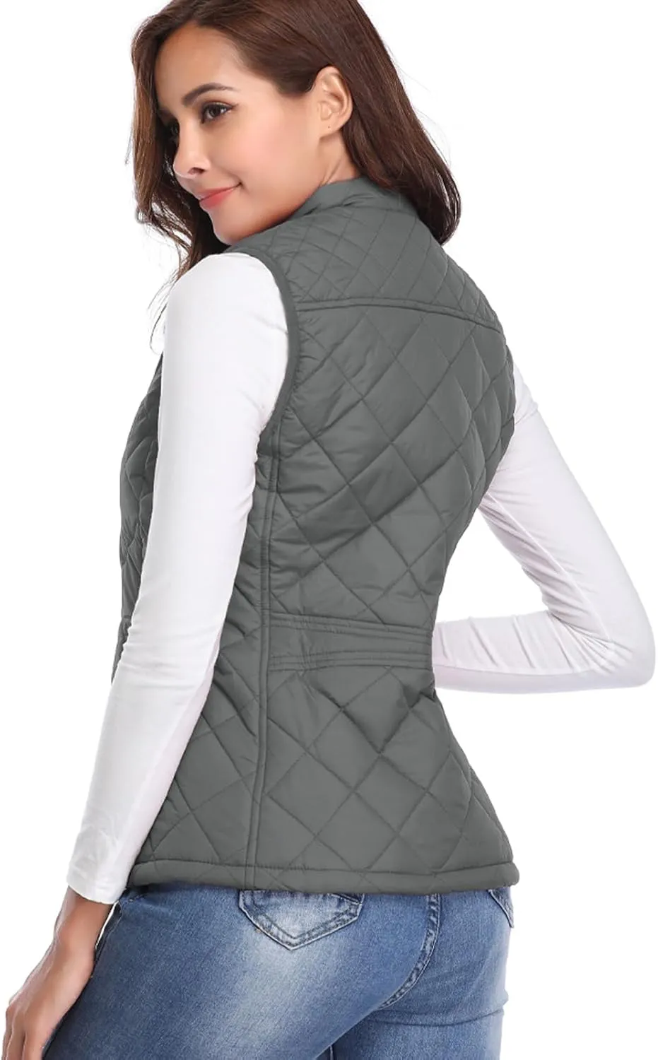 Fuinloth Women's Quilted Vest, Stand Collar Lightweight Zip Padded Gilet