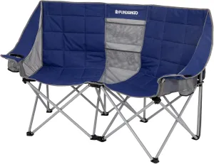 FUNDANGO Double Camping Chair, 2 Person Folding Padded Loveseat for Adults，660lbs Heavy Duty Chair with Arm Cup Holder for Outdoor Patio Lawn Camp with Carry Bag (Blue)