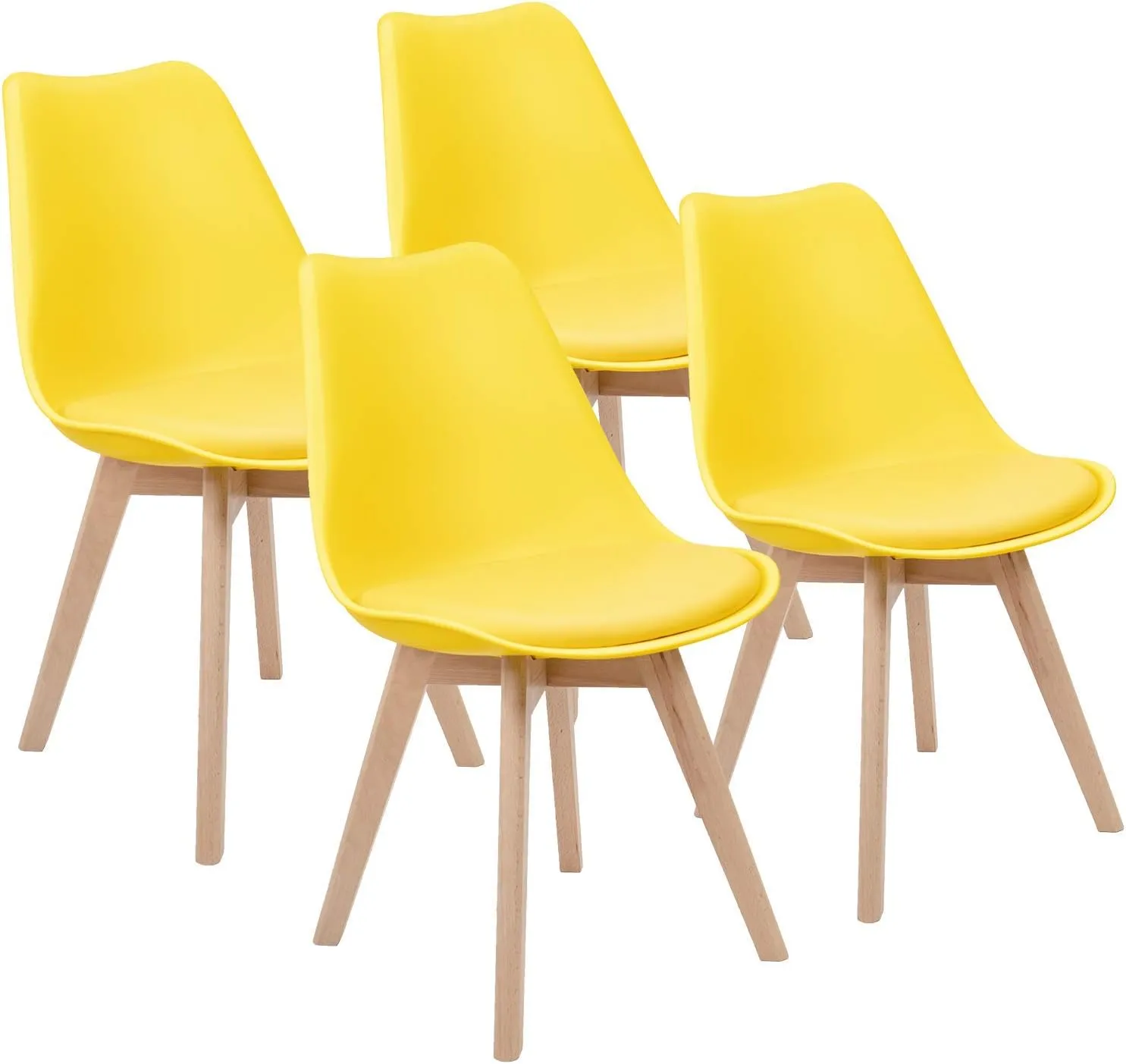 Furmax Mid Century Modern DSW Dining Chair Upholstered Side Chair with Beech Wood Legs and Soft Padded Shell Tulip Chair for Dining Room Living Room Bedroom Kitchen Set of 4 (Yellow)