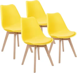 Furmax Mid Century Modern DSW Dining Chair Upholstered Side Chair with Beech Wood Legs and Soft Padded Shell Tulip Chair for Dining Room Living Room Bedroom Kitchen Set of 4 (Yellow)