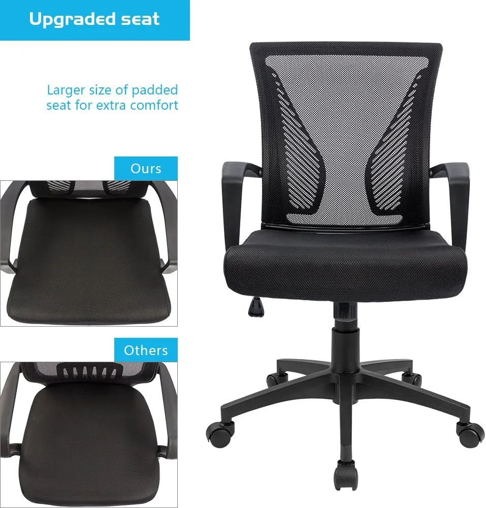 Furmax Office Chair Ergonomic Computer Desk Mesh Chair Mid Back Swivel Lumbar Support with Armrest (1, Black)