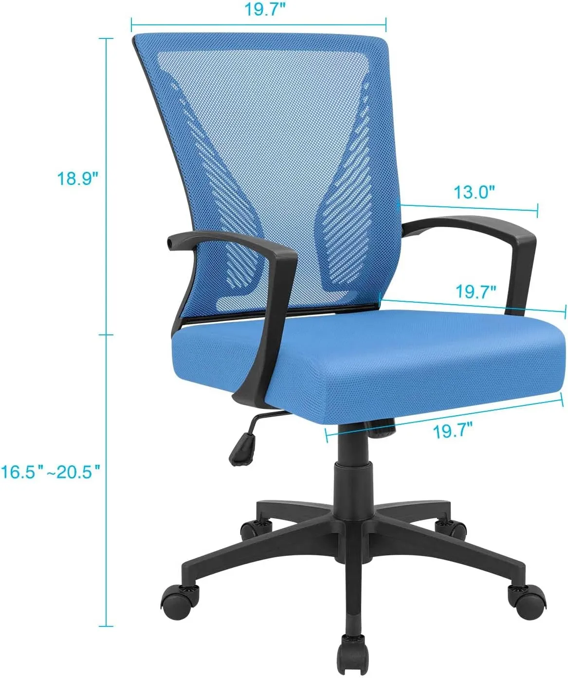 Furmax Office Chair Ergonomic Computer Desk Mesh Chair Mid Back Swivel Lumbar Support with Armrest (1, Blue)