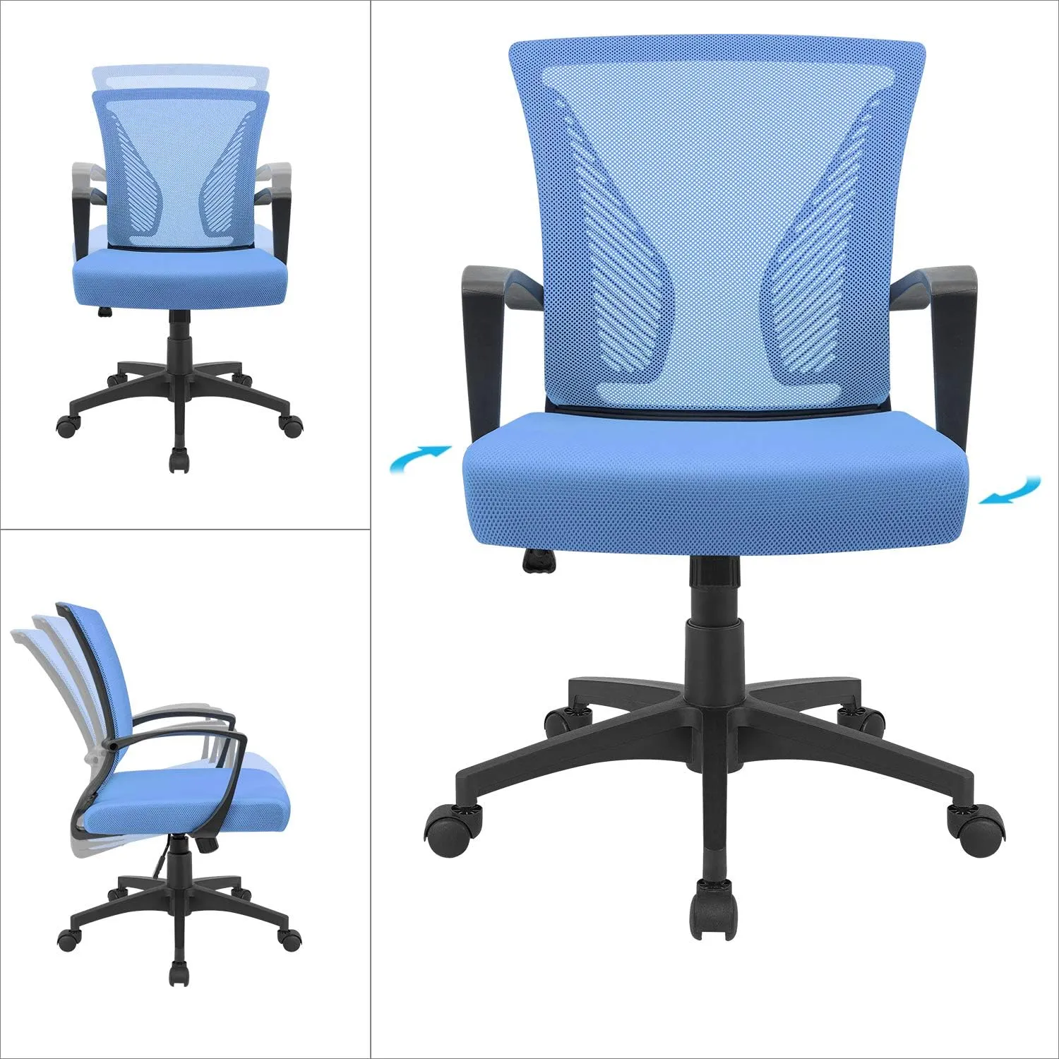 Furmax Office Chair Ergonomic Computer Desk Mesh Chair Mid Back Swivel Lumbar Support with Armrest (1, Blue)