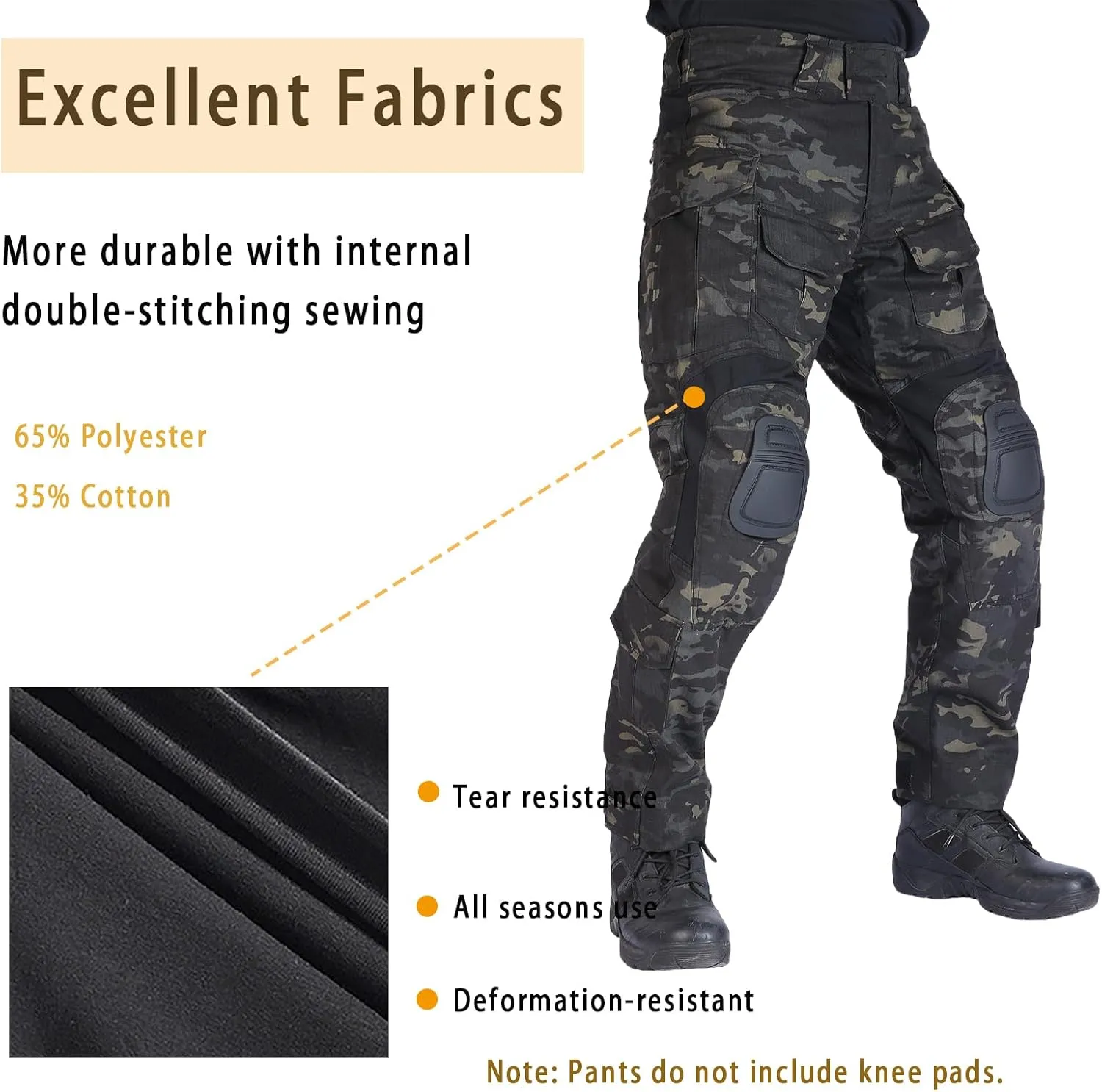 G3 Tactical Combat Pants, Men's Military Ripstop Camo Army Pants for Outdoor Hunting Paintballing - No Kneepad