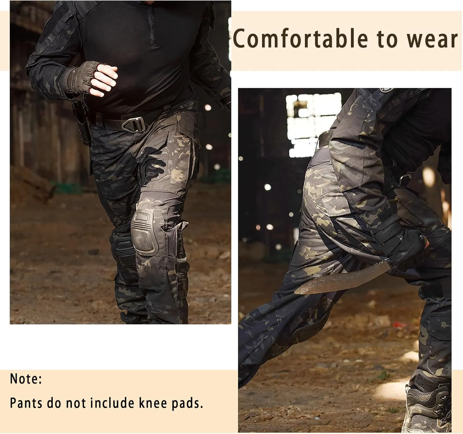 G3 Tactical Combat Pants, Men's Military Ripstop Camo Army Pants for Outdoor Hunting Paintballing - No Kneepad