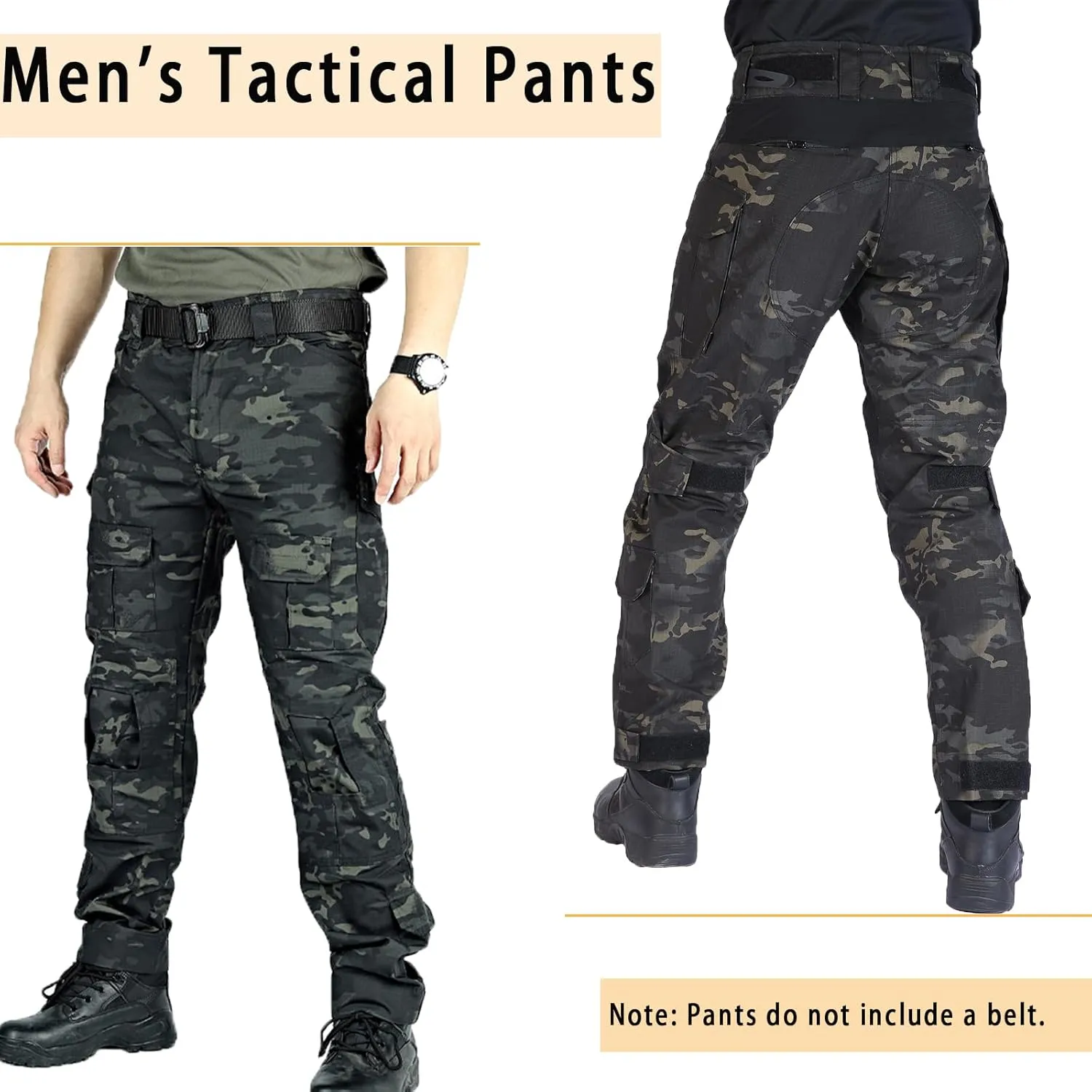 G3 Tactical Combat Pants, Men's Military Ripstop Camo Army Pants for Outdoor Hunting Paintballing - No Kneepad