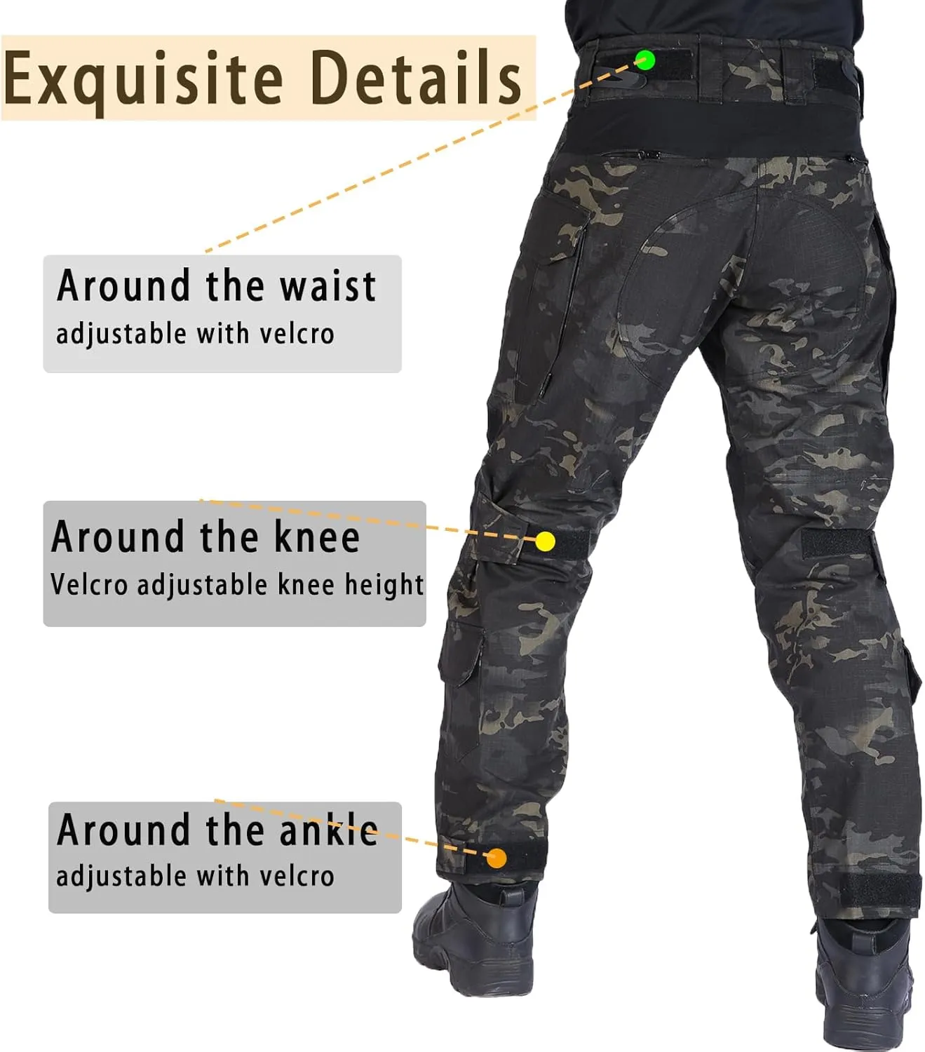 G3 Tactical Combat Pants, Men's Military Ripstop Camo Army Pants for Outdoor Hunting Paintballing - No Kneepad