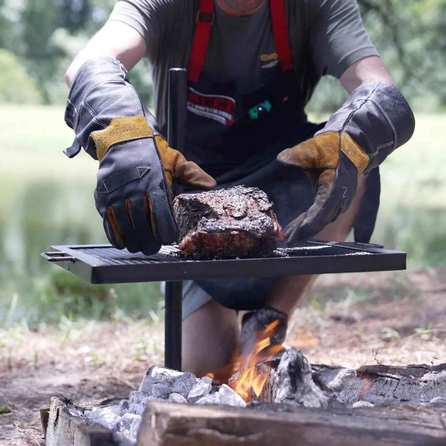 GameMaker Open Fire Camping Grill & Skillet Combo – Portable Outdoor Campfire Cooking Tool, Heavy-Duty BBQ Grill for Camping & Hiking