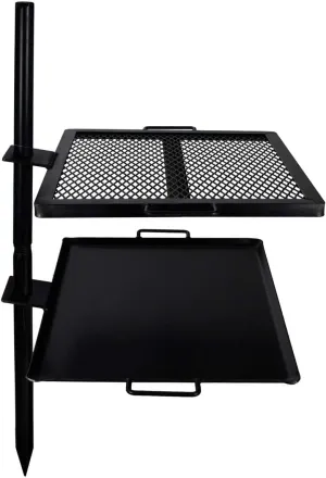 GameMaker Open Fire Camping Grill & Skillet Combo – Portable Outdoor Campfire Cooking Tool, Heavy-Duty BBQ Grill for Camping & Hiking