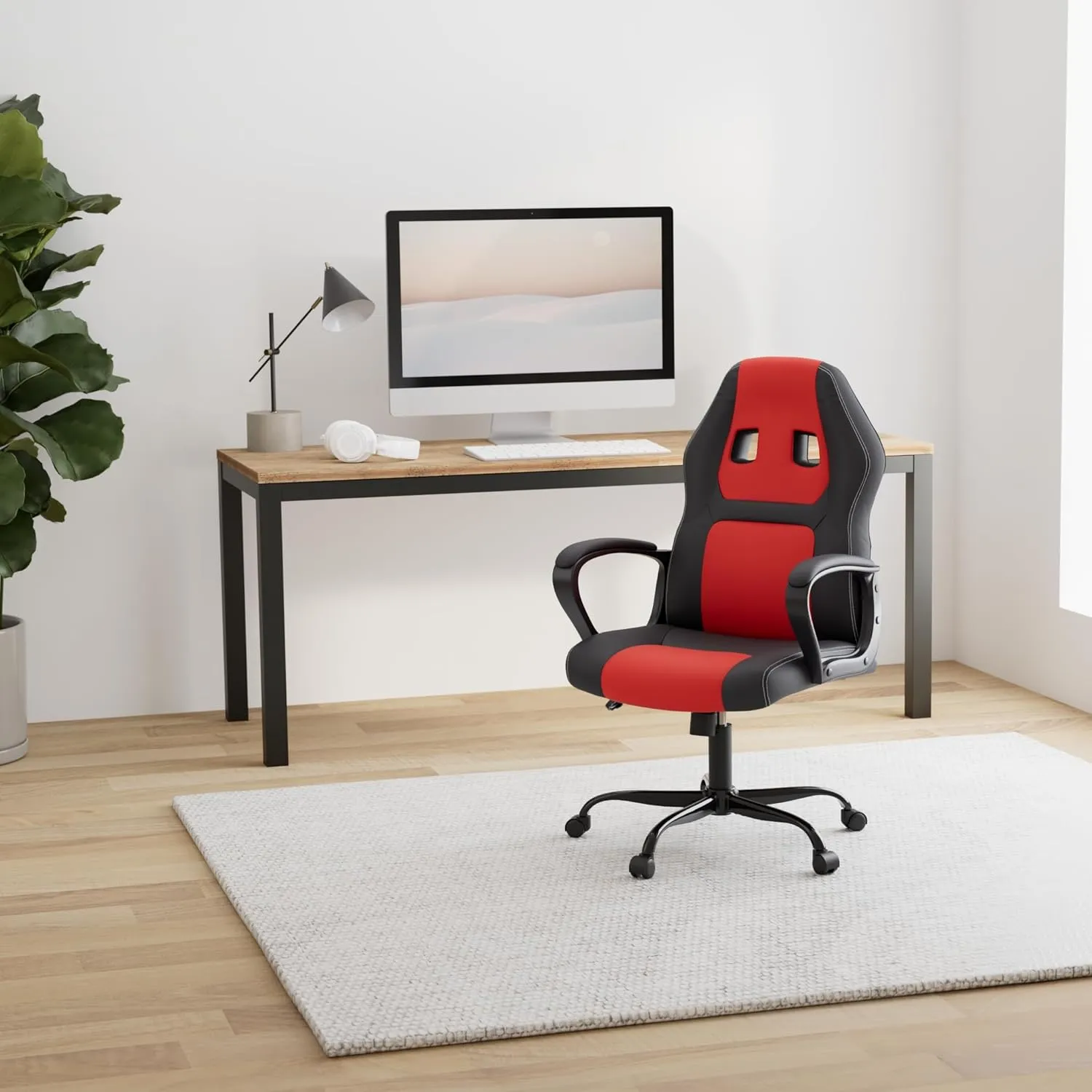 Gaming Chair PC Computer Chair Office Chair for Adult Teen Kids, Ergonomic PU Leather Gamer Chair with Lumbar Support High Back Adjustable Rolling Swivel Desk Chair, Red