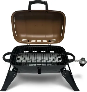 GasOne Tabletop Propane Grill – Portable Grill Propane with Heat Resistant Handles, Large Cooking Surface – User Friendly Temperature Control Knob Portable Gas Grill for RV, Camping, Home – Tan Brown