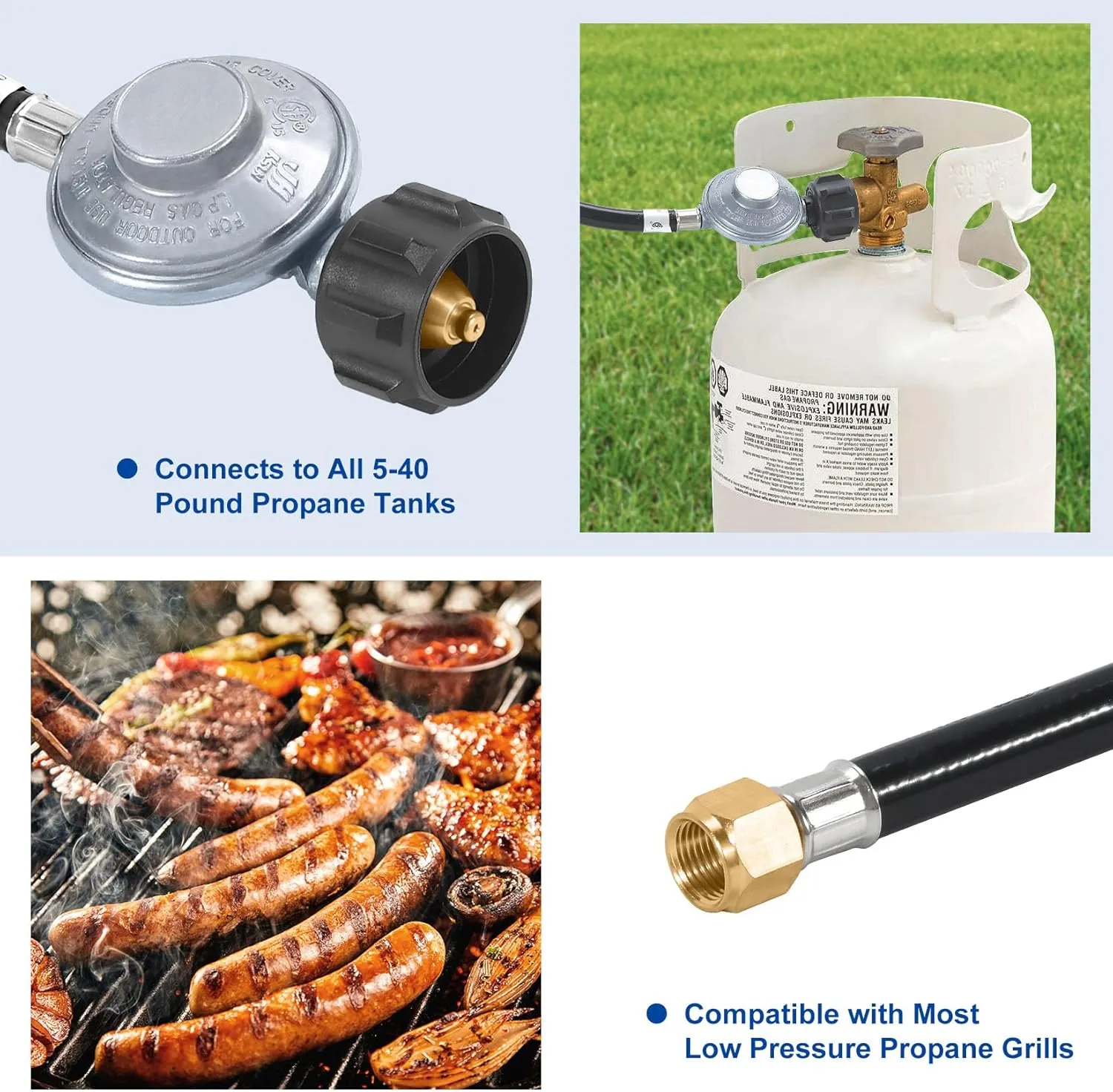 GasSaf 12 Feet Propane Regulator Hose, Propane Grill Regulator with Hose for QCC1 Propane Tank and Most LP Gas Grill, Heater and Fire Pit Table, 3/8" Female Flare Nut- Low Pressure
