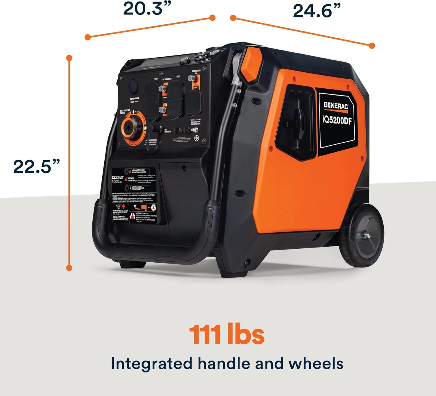 Generac 5,200-Watt Dual-Fuel Portable Inverter Generator - Gas and Propane Compatible - Compact and Lightweight Design - Clean, Stable Power - COsense Technology - Orange/Black - 49 State Compliant