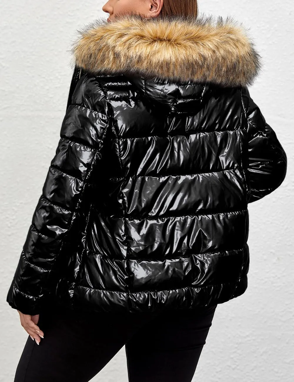 Geschallino Women's Puffer Coat Plus Size Winter Jacket Warm Hooded Thicken Long Padded Bubble Outerwear (1X-5X)