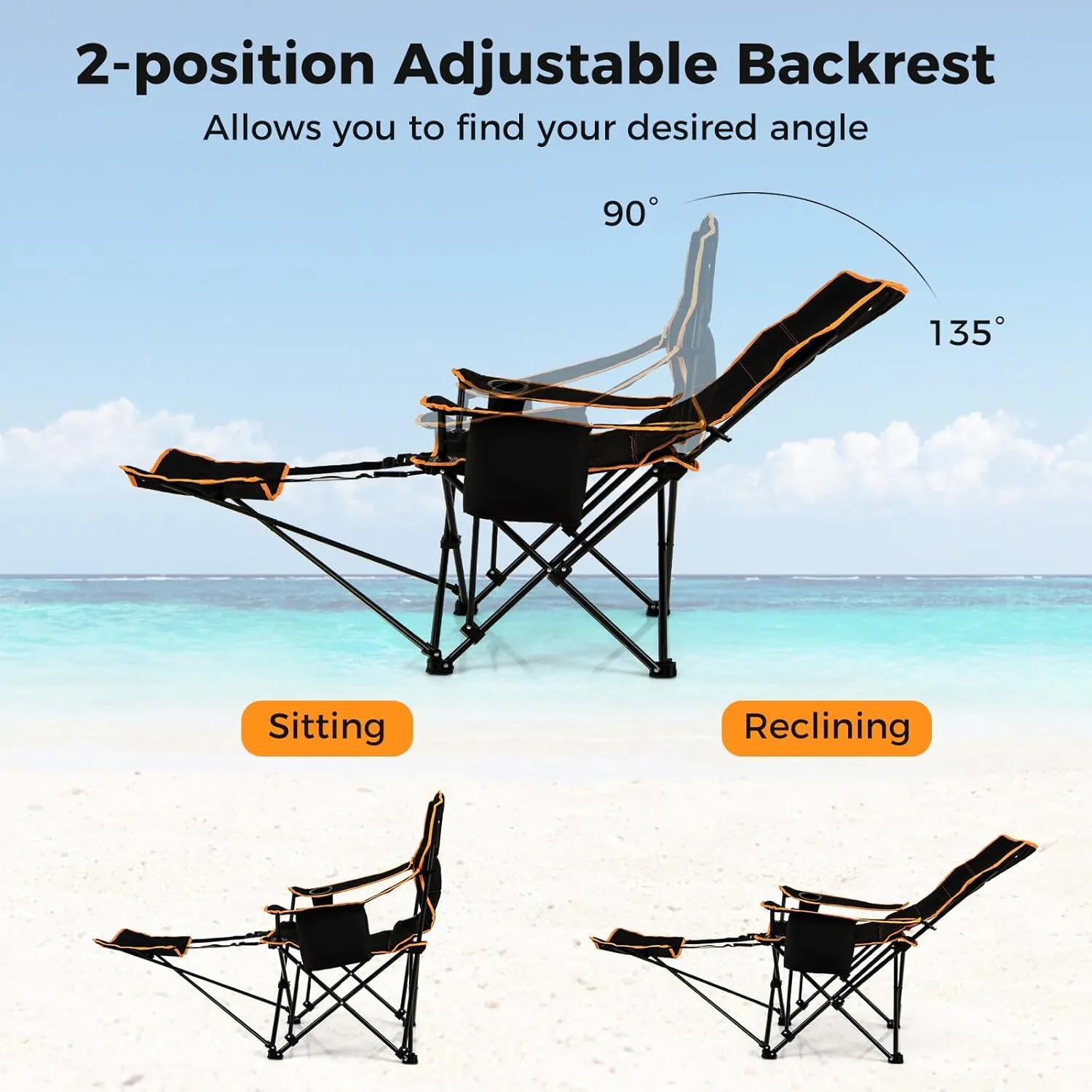Giantex Hammock Camping Chair, Folding Chairs for Outside, Foldable Chair with Footrest, Adjustable Backrest, Padded Cushion, Carry Bag, Cup Holder, Collapsible Chair for Backpacking, Beach (1, Black)
