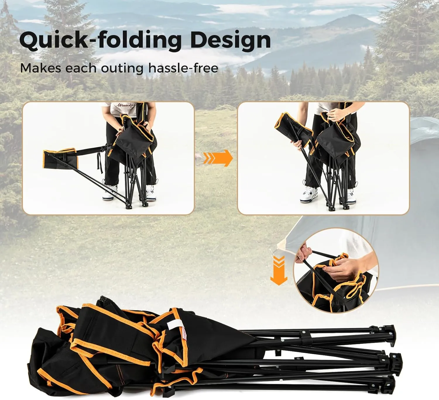 Giantex Hammock Camping Chair, Folding Chairs for Outside, Foldable Chair with Footrest, Adjustable Backrest, Padded Cushion, Carry Bag, Cup Holder, Collapsible Chair for Backpacking, Beach (1, Black)