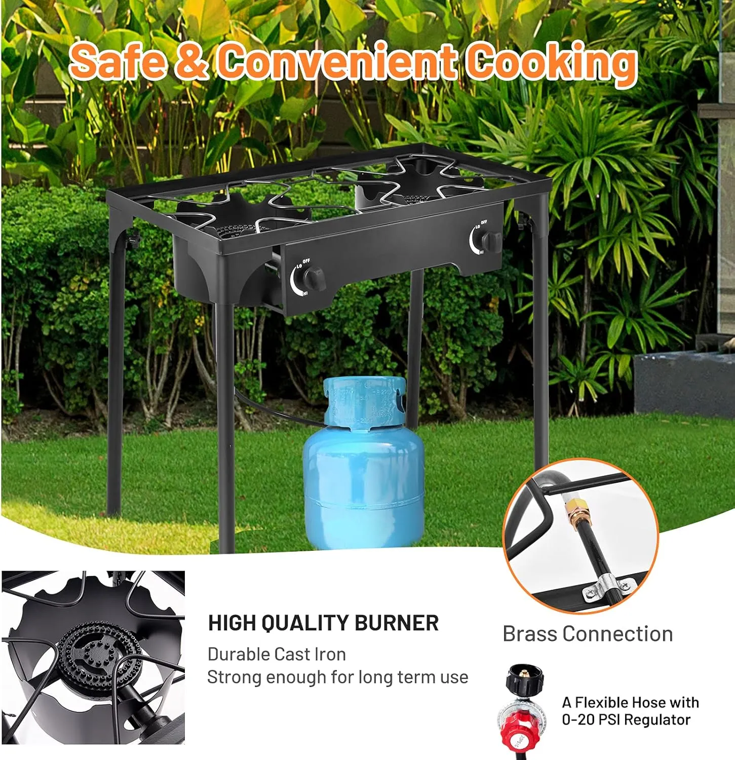 Giantex Outdoor Double Burner Stove, High Pressure 2 Burner Stand Max. 150,000 BTU total, 0-20 PSI Regulator Detachable Legs, Portable Dual Propane Grill Burner Stove for Camping Picnic Cookout
