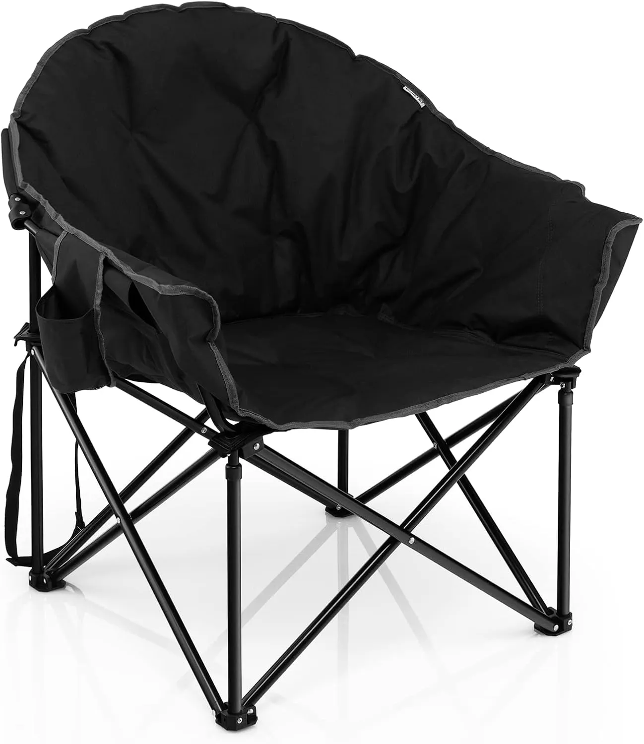 Giantex Portable Camping Chair, Moon Saucer Chair, Outdoor Folding Chair with Soft Padded Seat, Lawn Chair with Cup Holder and Carry Bag, Black