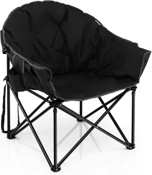 Giantex Portable Camping Chair, Moon Saucer Chair, Outdoor Folding Chair with Soft Padded Seat, Lawn Chair with Cup Holder and Carry Bag, Black