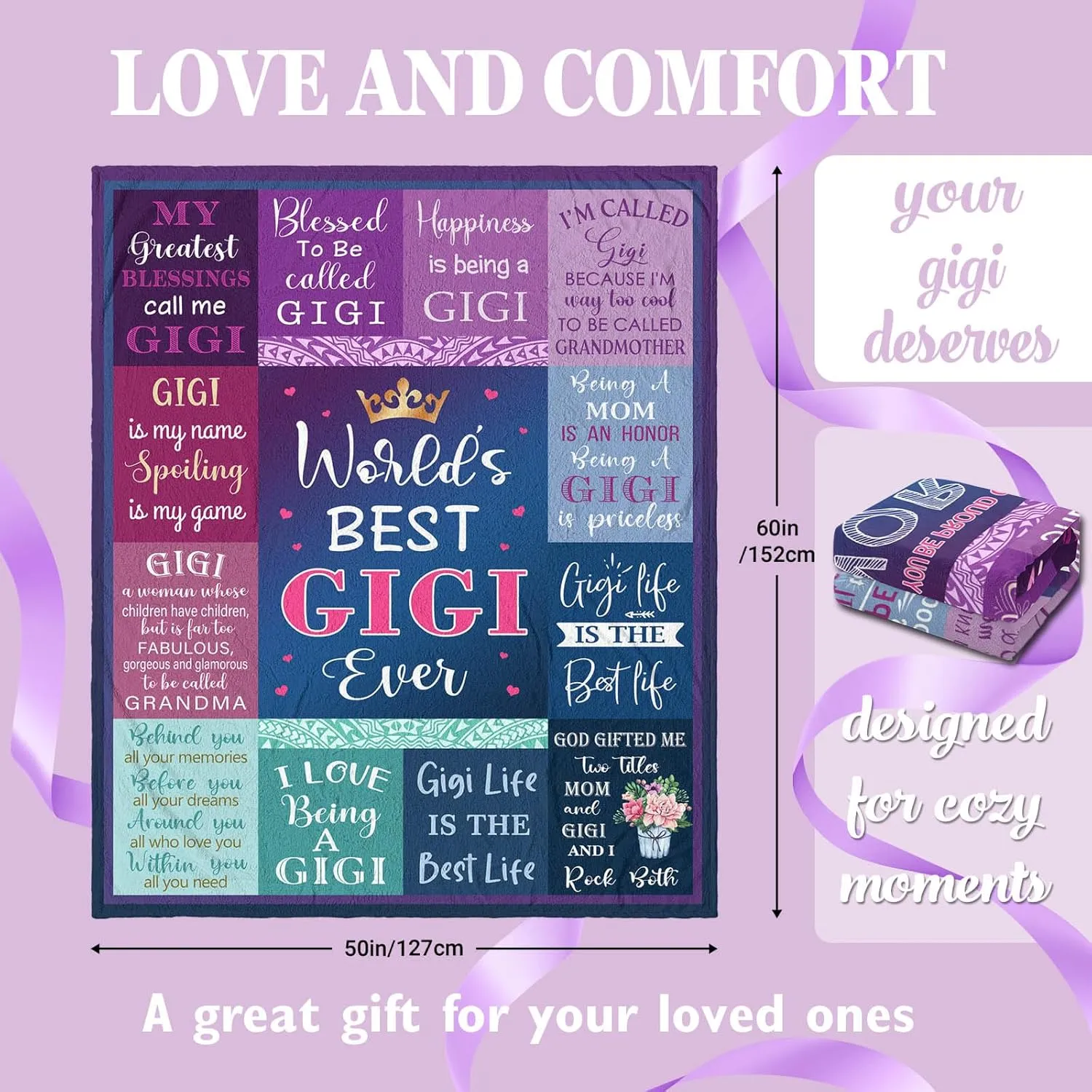 Gigi Gifts for Grandma Blanket 50" x 60", Mother's Day Christmas Birthday Gifts for Gigi Nana Grammy Gifts from Grandkids