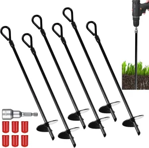 Gisafai 6 Pcs 30 Inch Ground Anchor Heavy Duty Metal Anchor Hook for Camping Tent, Canopies, Car Ports, Sheds, Securing Animals (Black)