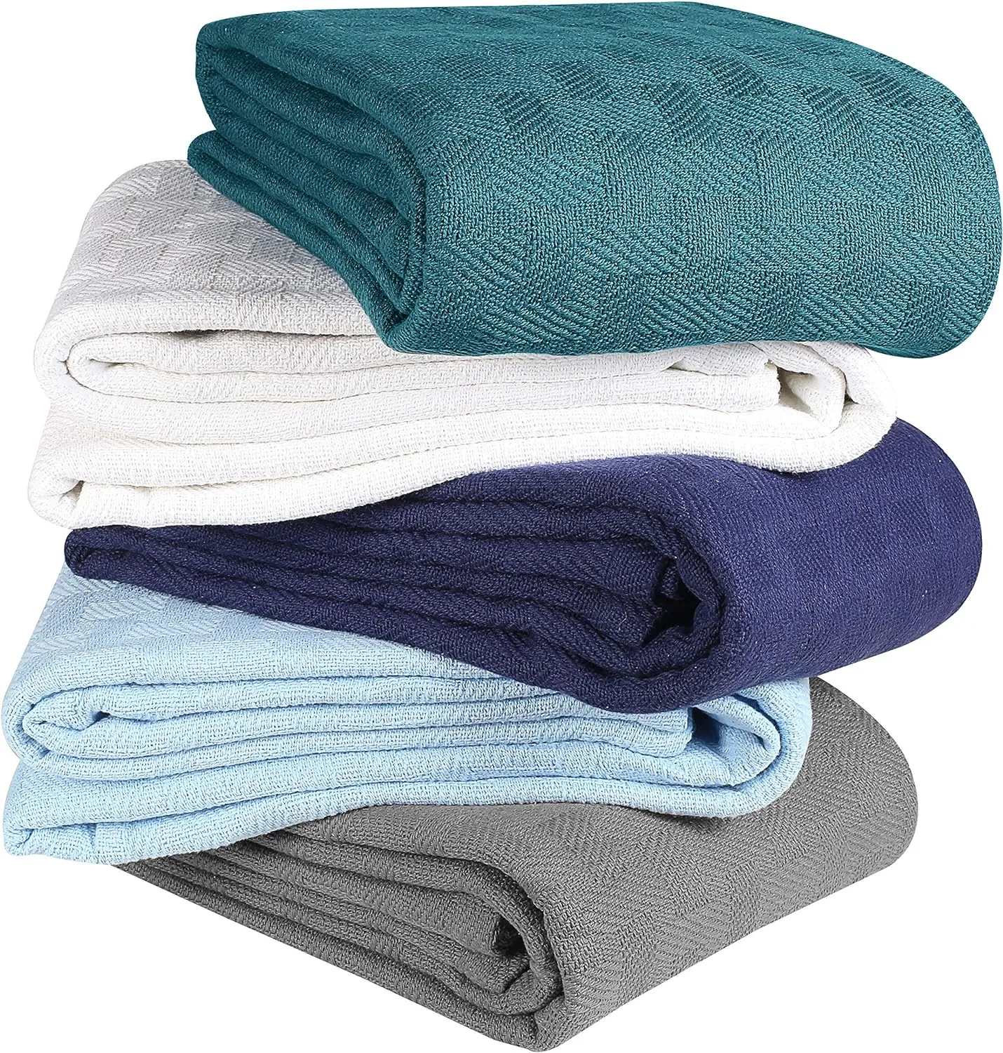 GLAMBURG 100% Cotton Bed Blanket, Breathable Bed Blanket King Size, Cotton Thermal Blankets King Size - Perfect for Layering Any Bed for All Season - Teal