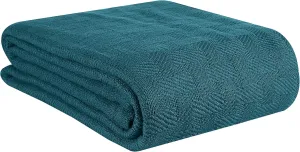 GLAMBURG 100% Cotton Bed Blanket, Breathable Bed Blanket King Size, Cotton Thermal Blankets King Size - Perfect for Layering Any Bed for All Season - Teal
