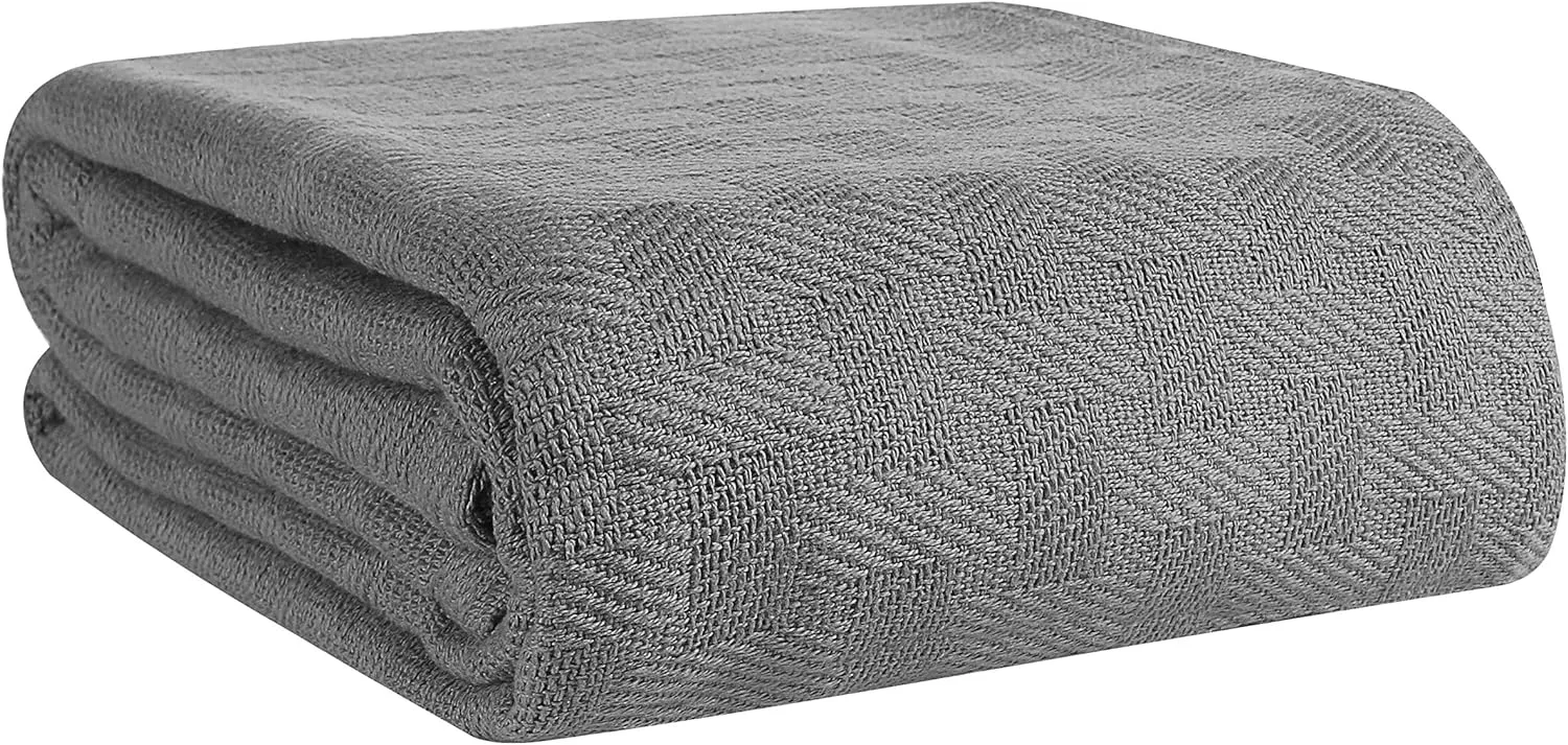 GLAMBURG 100% Cotton Bed Blanket, Breathable Thermal Blankets King Size - Perfect for Layering Any Bed for All Season - Charcoal Grey