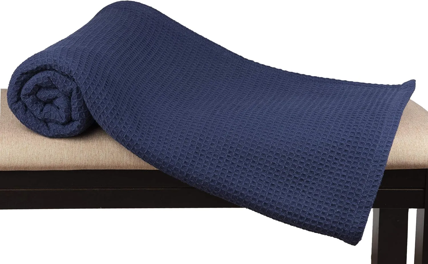 Glamburg 100% Cotton Thermal Bed Blanket, Twin Size, Soft Waffle, All Season, Navy Blue