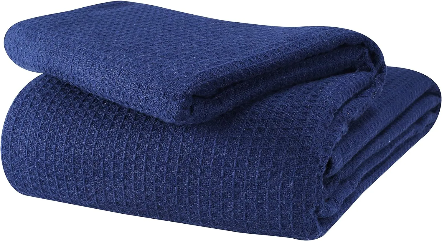 Glamburg 100% Cotton Thermal Bed Blanket, Twin Size, Soft Waffle, All Season, Navy Blue