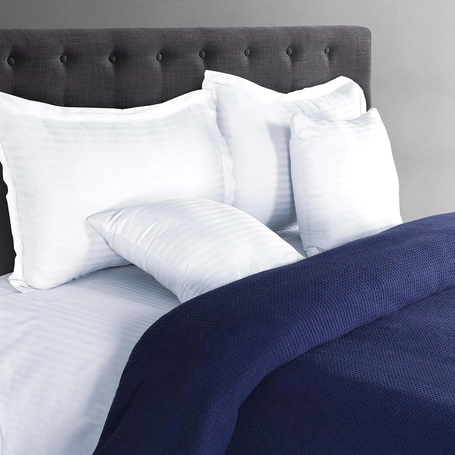 Glamburg 100% Cotton Thermal Bed Blanket, Twin Size, Soft Waffle, All Season, Navy Blue