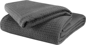 Glamburg 100% Cotton Thermal Blanket, Breathable King Size Waffle Blanket, Charcoal