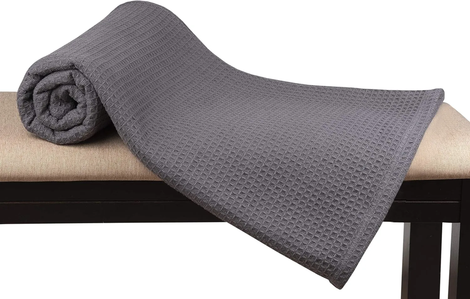 Glamburg 100% Cotton Thermal Blanket, Breathable King Size Waffle Blanket, Charcoal