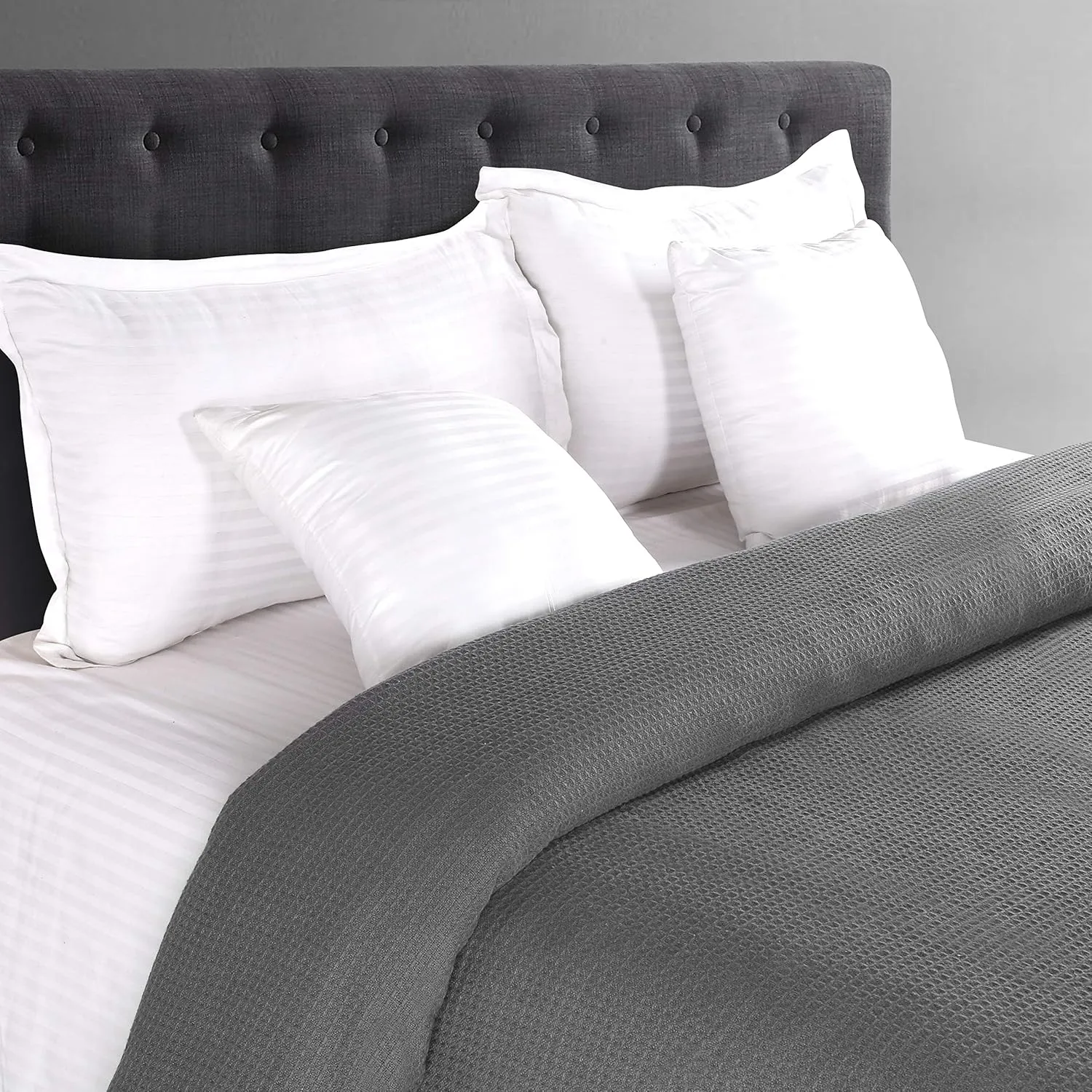 Glamburg 100% Cotton Thermal Blanket, Breathable King Size Waffle Blanket, Charcoal