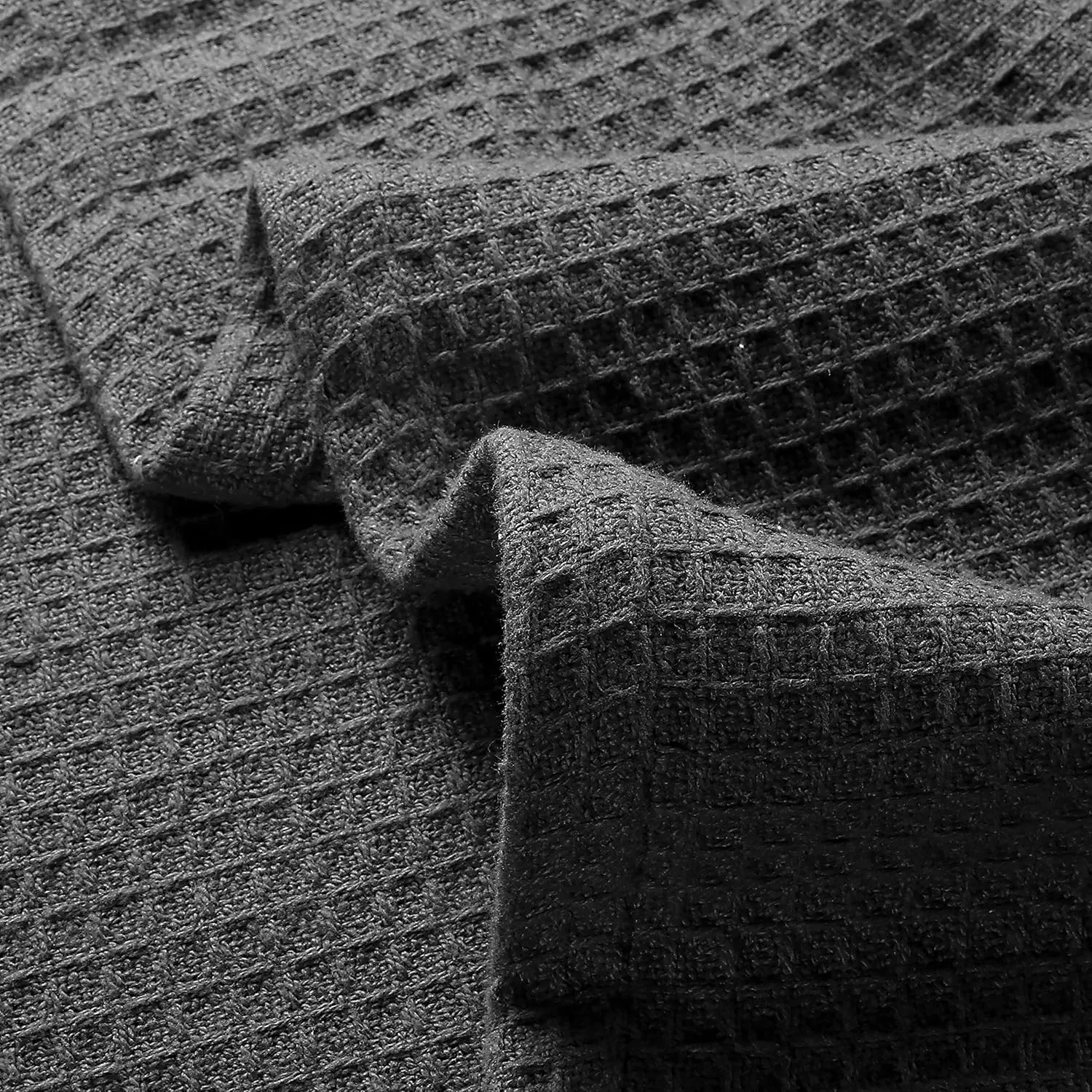 Glamburg 100% Cotton Thermal Blanket, Breathable King Size Waffle Blanket, Charcoal