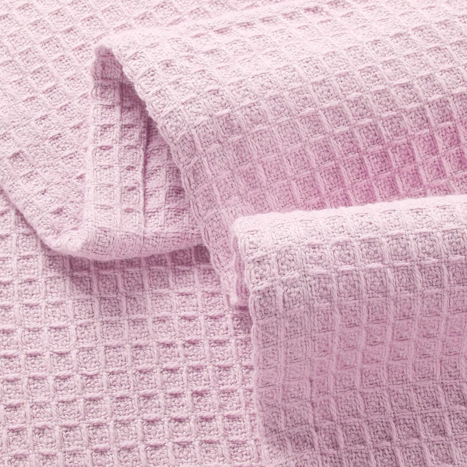 Glamburg 100% Cotton Thermal Blanket, Breathable Twin Size Waffle Blanket, All Season, Baby Pink