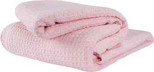 Glamburg 100% Cotton Thermal Blanket, Breathable Twin Size Waffle Blanket, All Season, Baby Pink