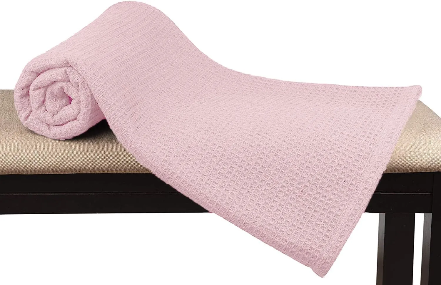 Glamburg 100% Cotton Thermal Blanket, Breathable Twin Size Waffle Blanket, All Season, Baby Pink