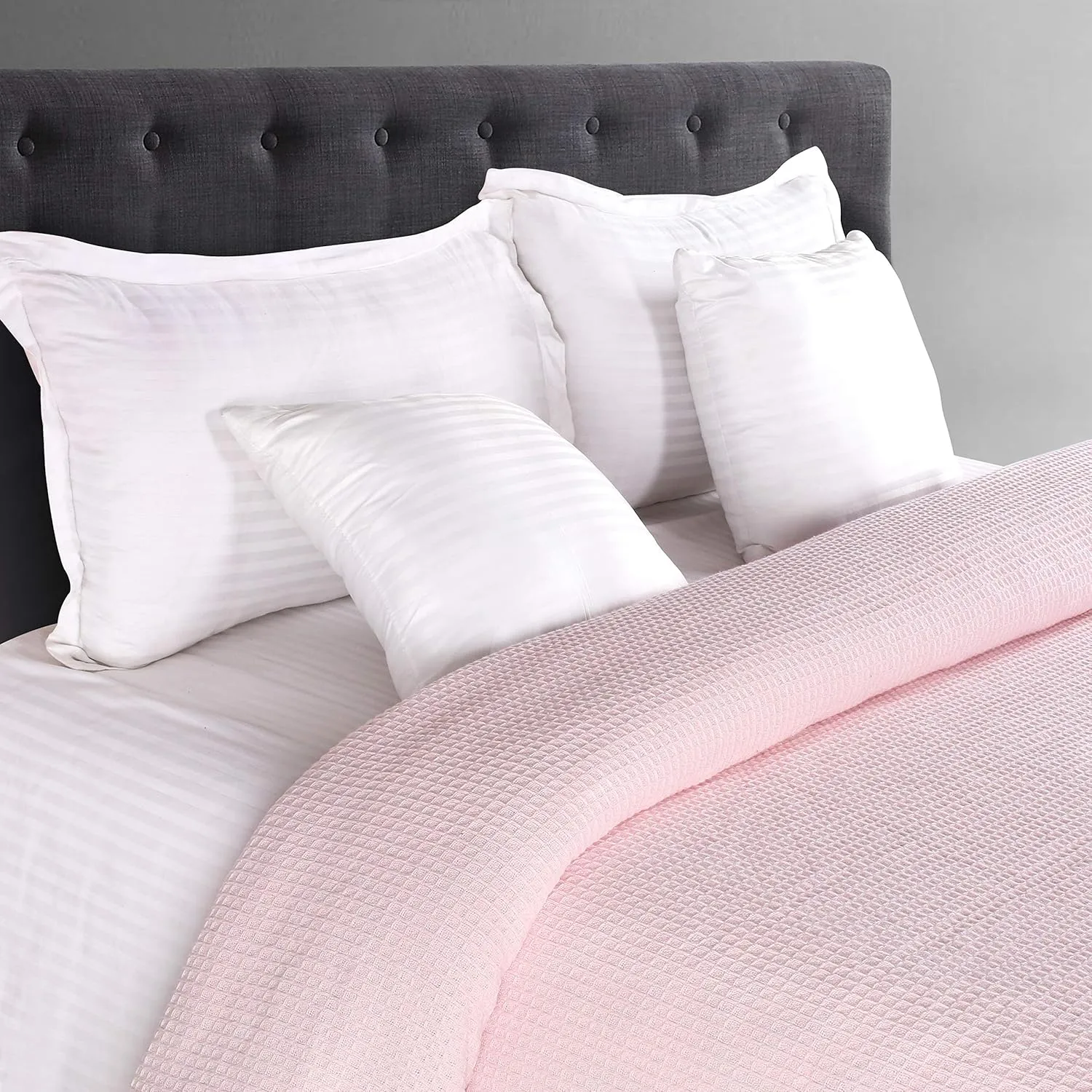 Glamburg 100% Cotton Thermal Blanket, Breathable Twin Size Waffle Blanket, All Season, Baby Pink
