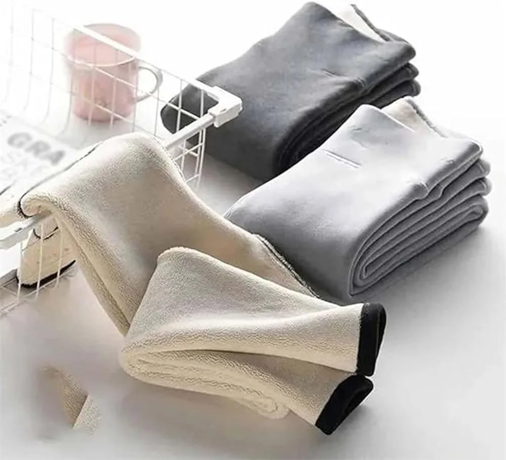Goodwillbrave Lambskin Winter Leggings, Women Stretchy Thermal Tummy Control High Waist Tights, Casual Solid Pants
