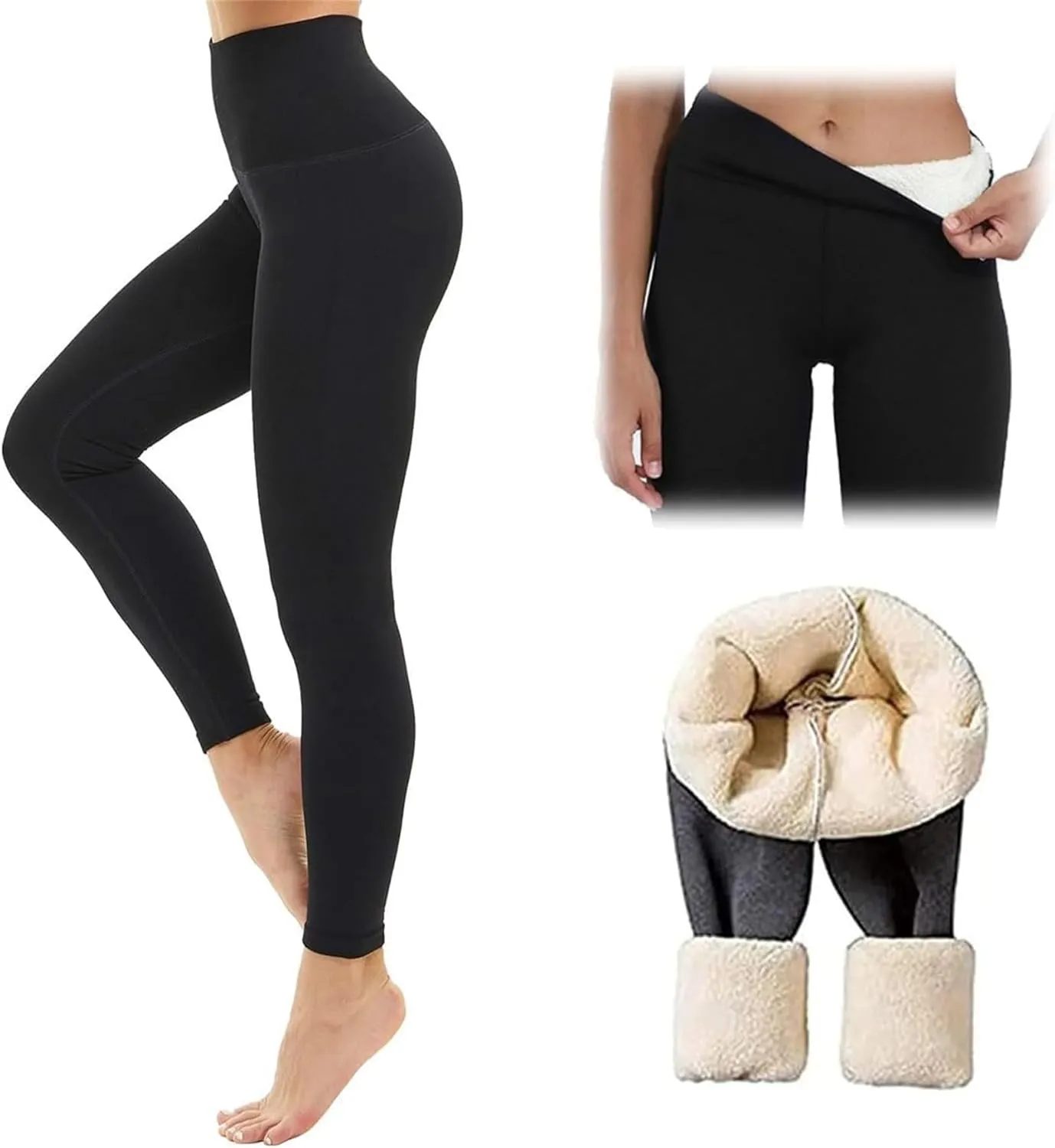 Goodwillbrave Lambskin Winter Leggings, Women Stretchy Thermal Tummy Control High Waist Tights, Casual Solid Pants