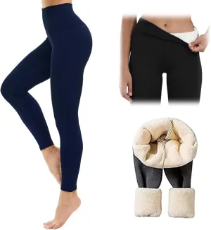 Goodwillbrave Lambskin Winter Leggings, Women Stretchy Thermal Tummy Control High Waist Tights, Casual Solid Pants