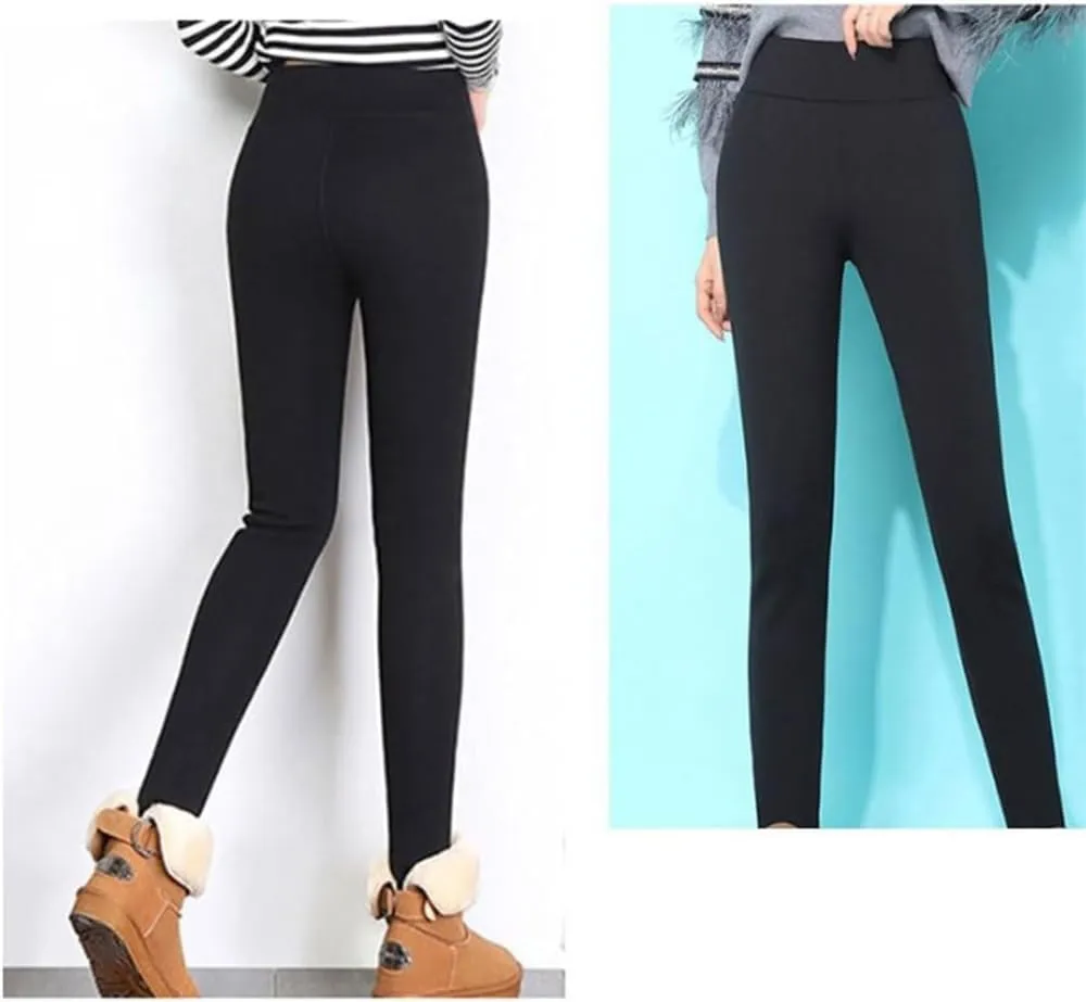 Goodwillbrave Lambskin Winter Leggings, Women Stretchy Thermal Tummy Control High Waist Tights, Casual Solid Pants