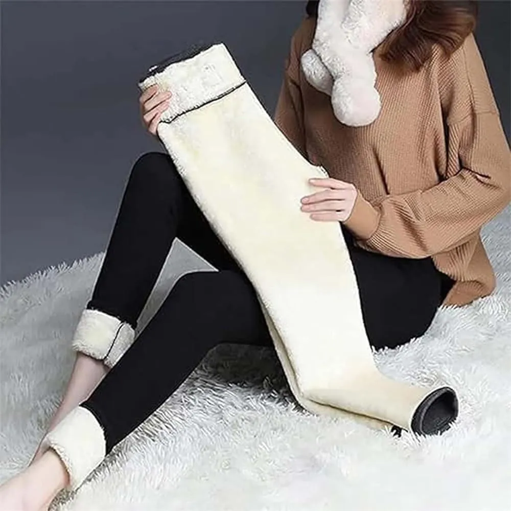 Goodwillbrave Lambskin Winter Leggings, Women Stretchy Thermal Tummy Control High Waist Tights, Casual Solid Pants